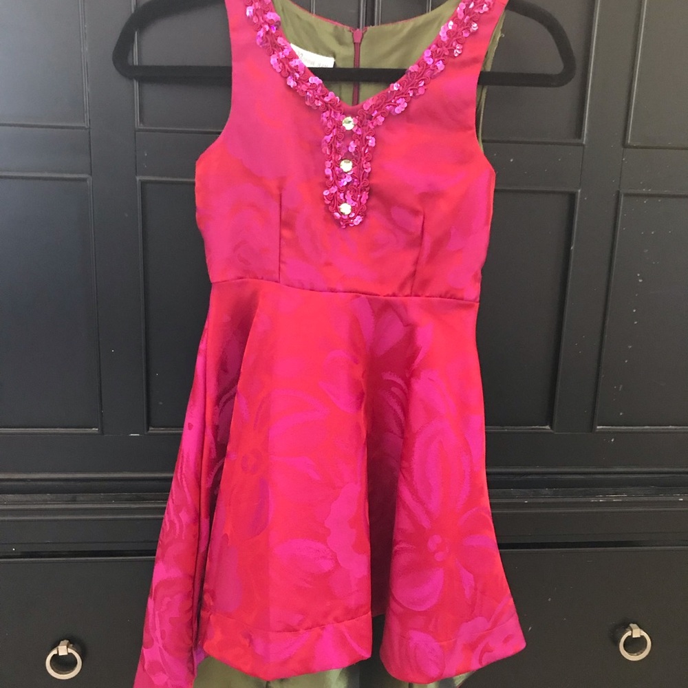 Bonnie Jean Jacquard Embellished Neck Hi-Lo Dress